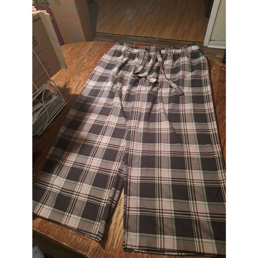 Womens 26 28 Cato Plaid Wide Leg Pants Elastic Drawstring Waist Pockets